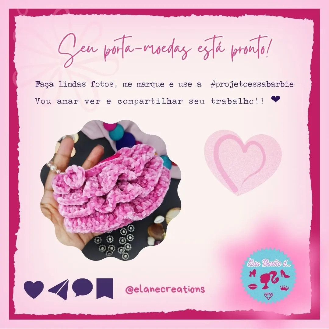 Porta-moedas da Barbie: Receita Gratuita de Bolsa Móc Len Pelúcia Rosa com Babados