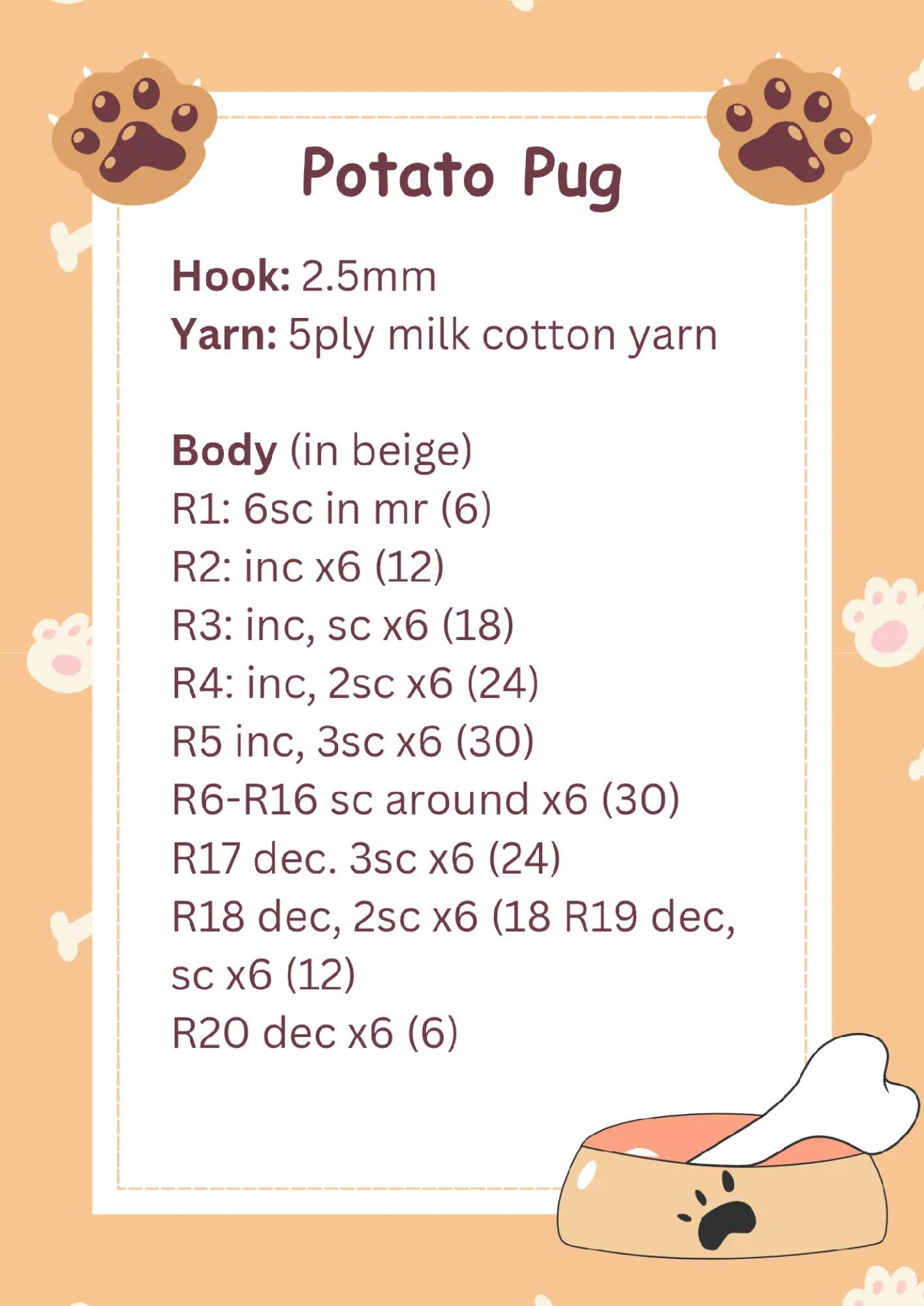 Potato Pug Amigurumi Crochet Pattern Chart