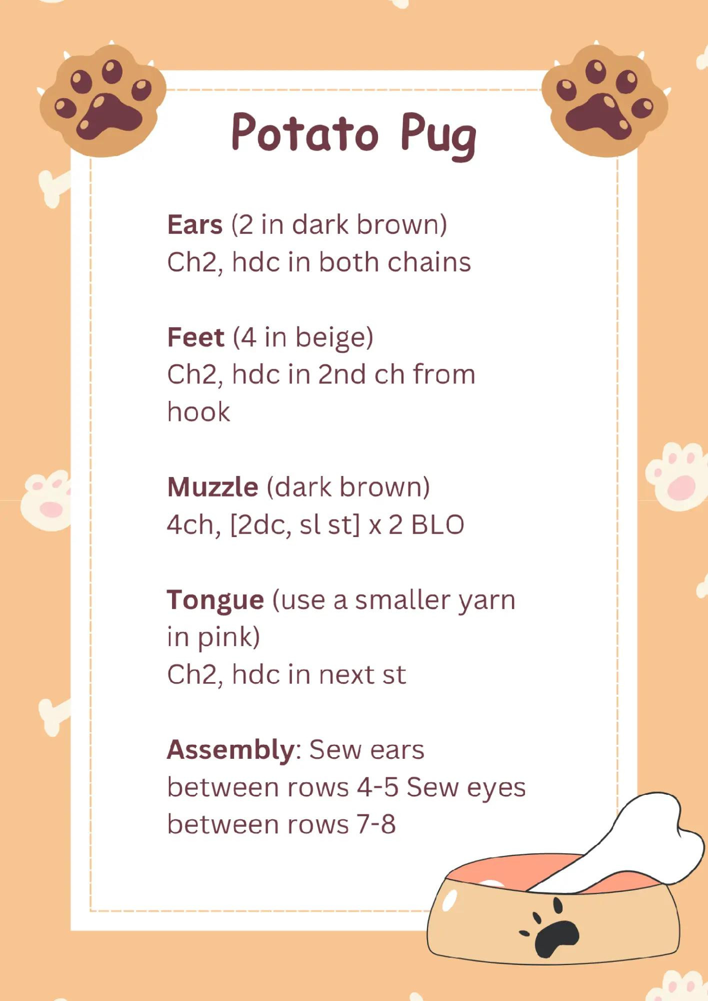 Potato Pug Amigurumi Crochet Pattern Chart