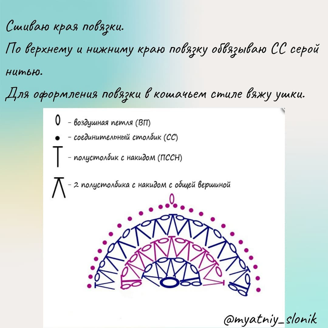 Повязка на голову "Кищуня" с ушками: схема и описание вязания крючком