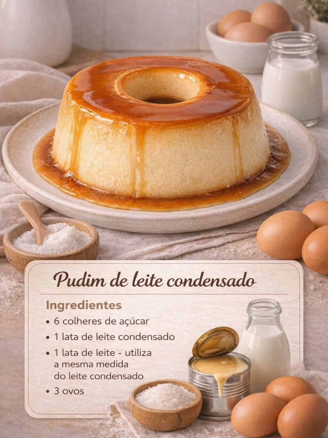 Pudim de Leite Condensado Tradicional com Calda de Caramelo Dourado