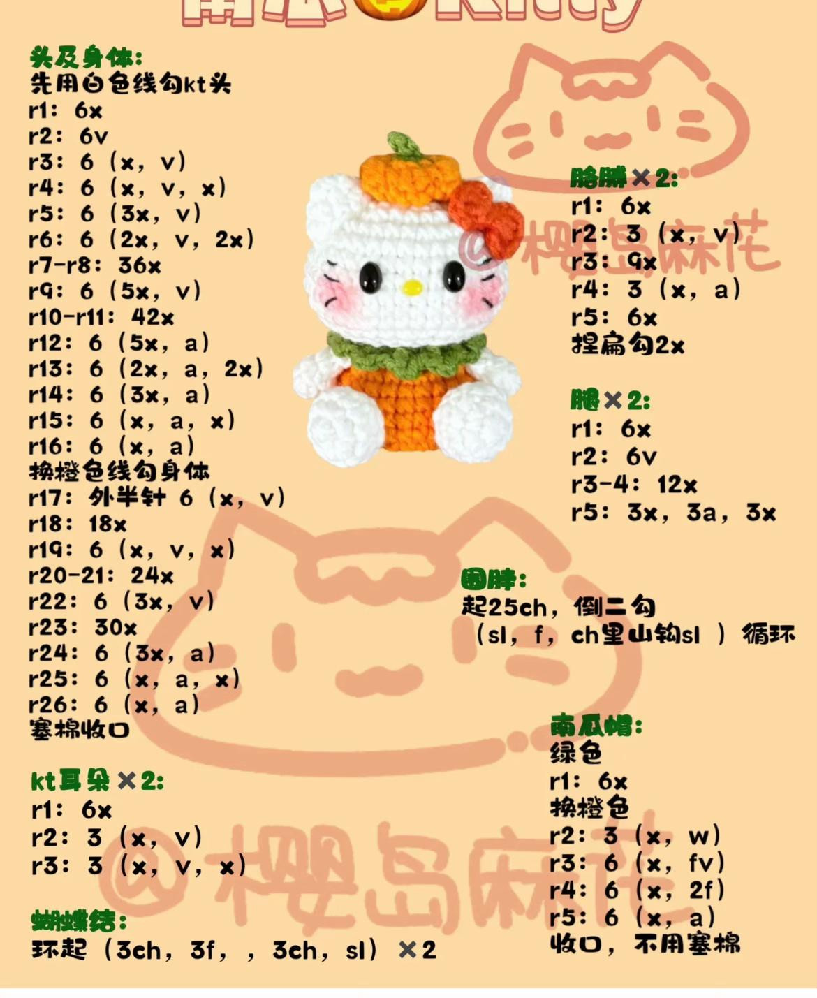 Pumpkin Hello Kitty Amigurumi Crochet Pattern Chart