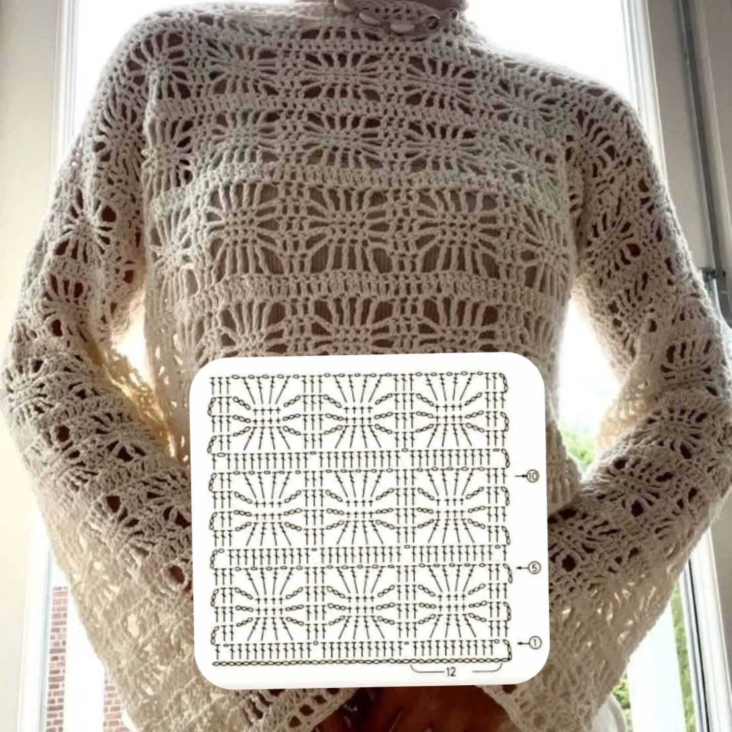 Punto hermoso: chart móc len mẫu hoa văn tinh tế cho áo dài tay và crop top màu be