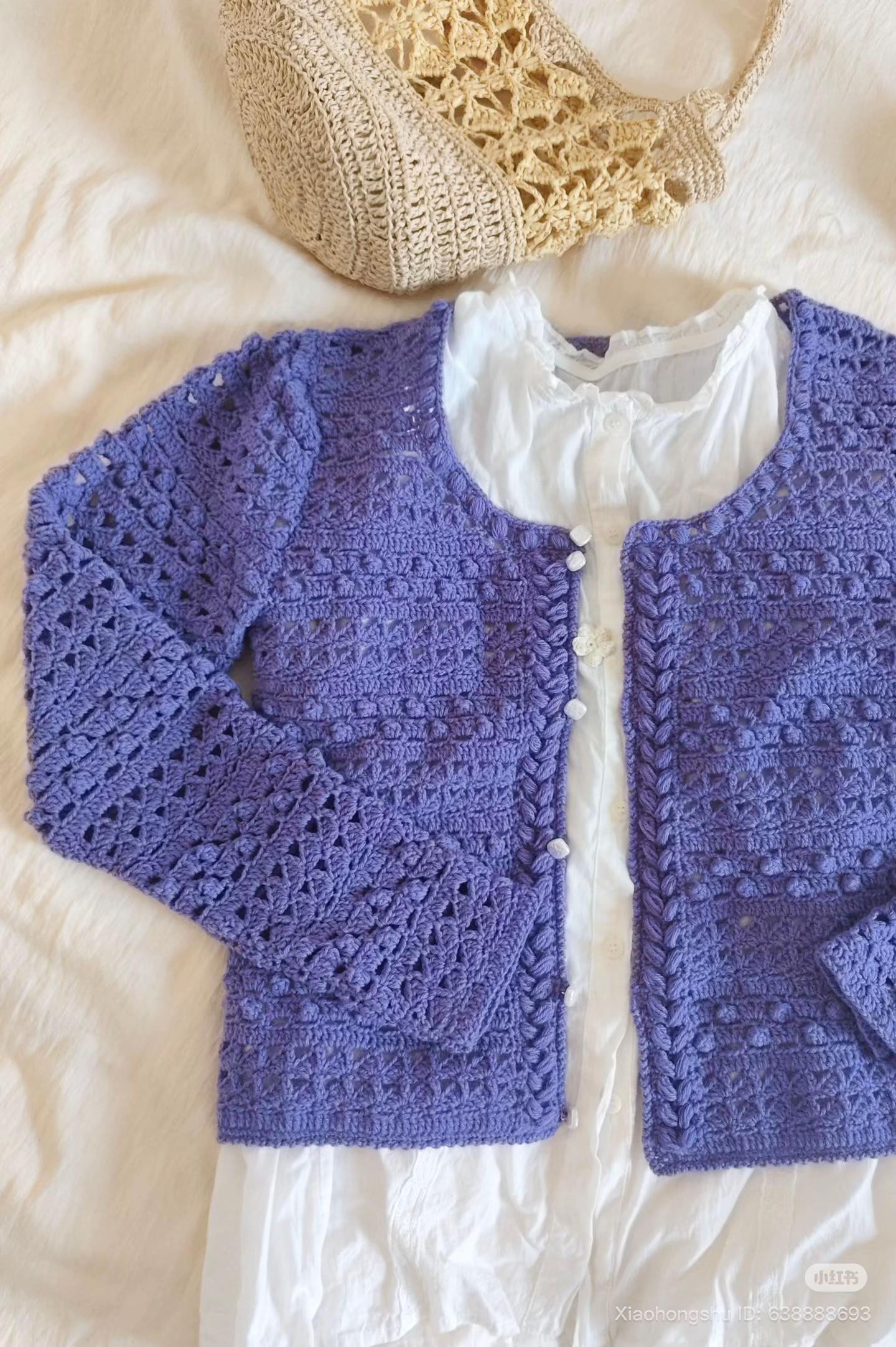 Purple Crochet Cardigan with Detailed Flat Chart Pattern