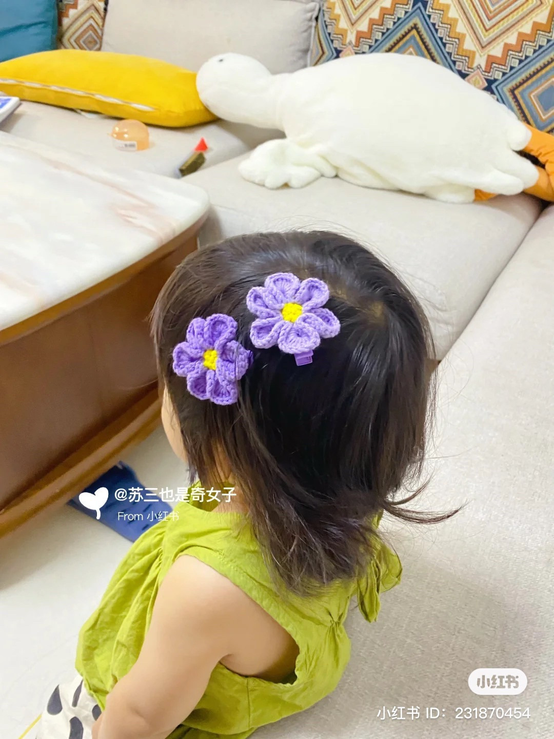 Purple Crochet Flower Hair Clip Pattern with French Knot Center Tutorial