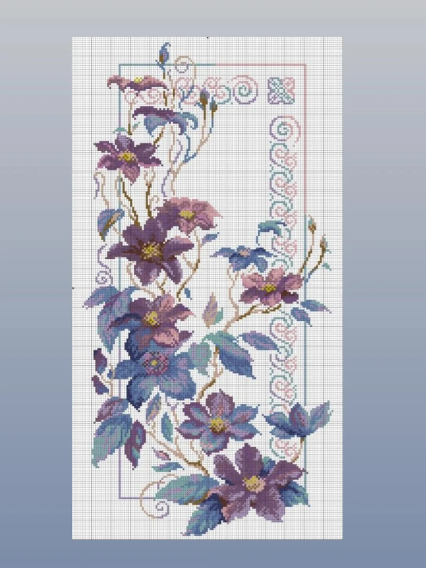 Purple Floral Cross Stitch Runner Chart Pattern