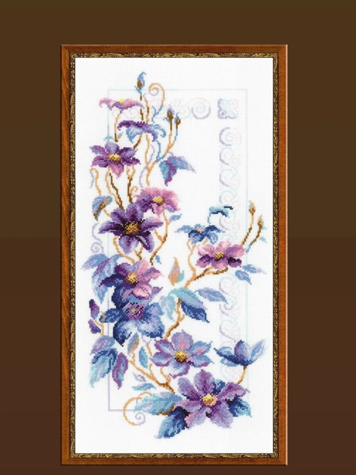 Purple Floral Cross Stitch Runner Chart Pattern