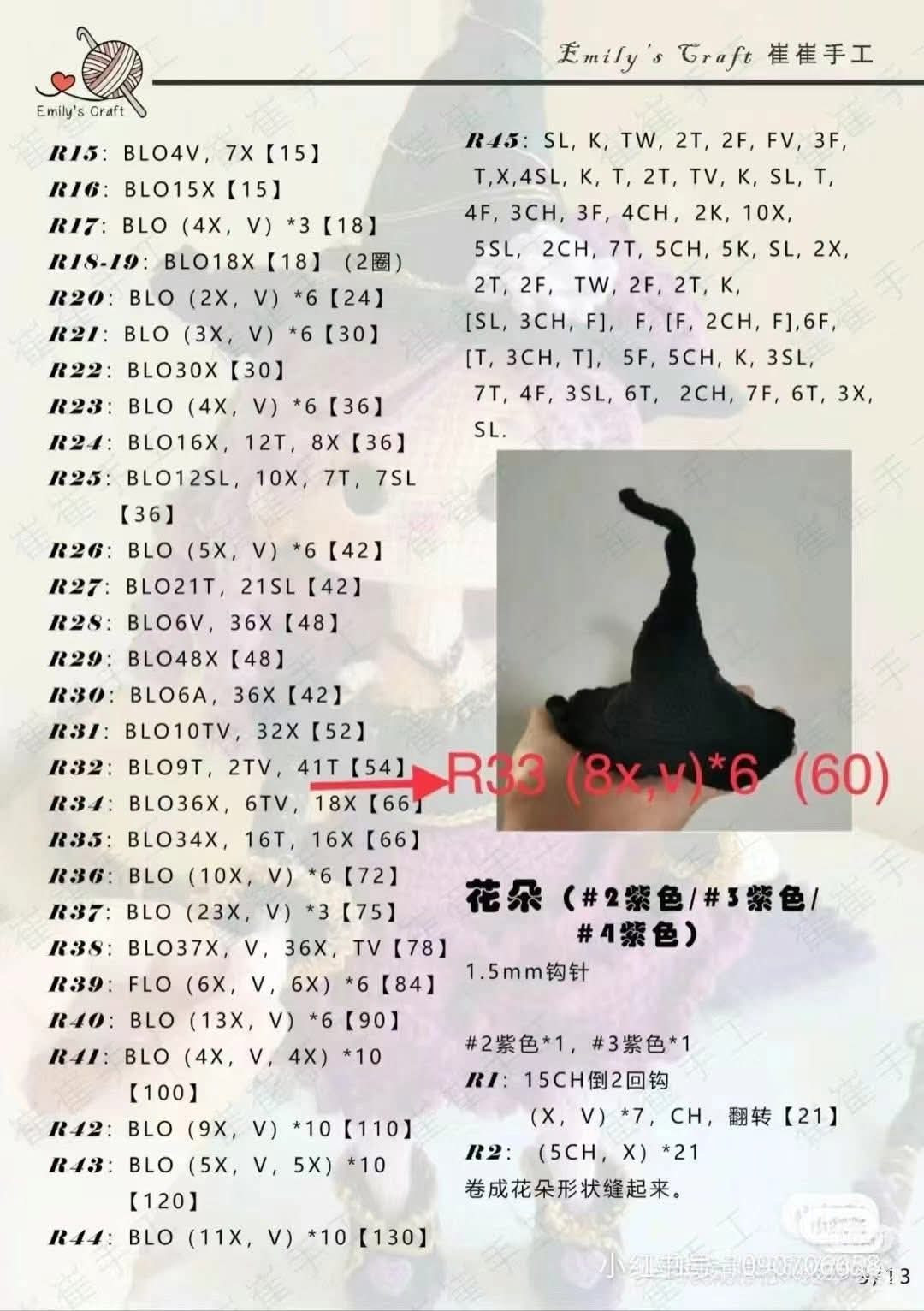 Purple Witch Amigurumi Doll Crochet Pattern Chart