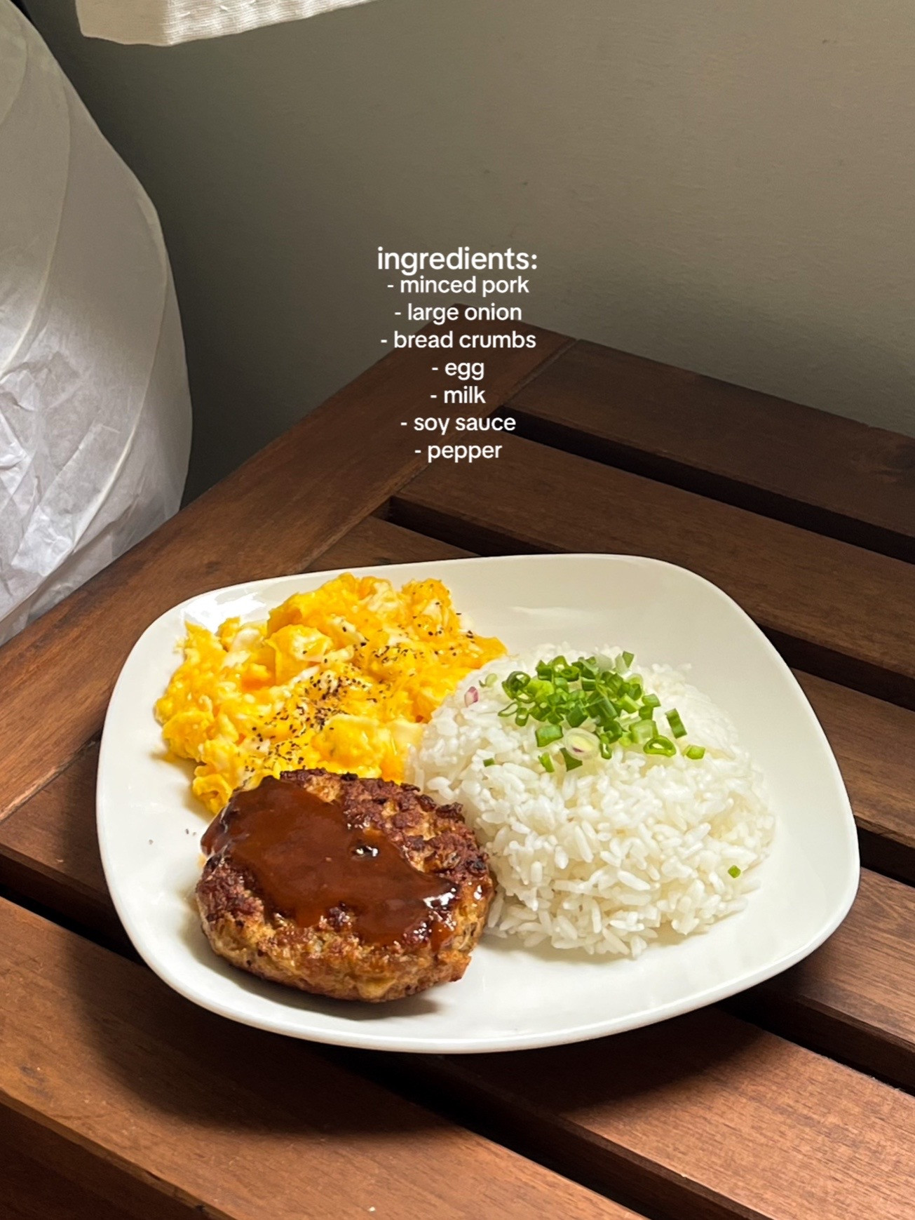Quick and Easy Homemade Hamburg Steak Recipe with Minced Pork, Onions, and Scrambled Eggs