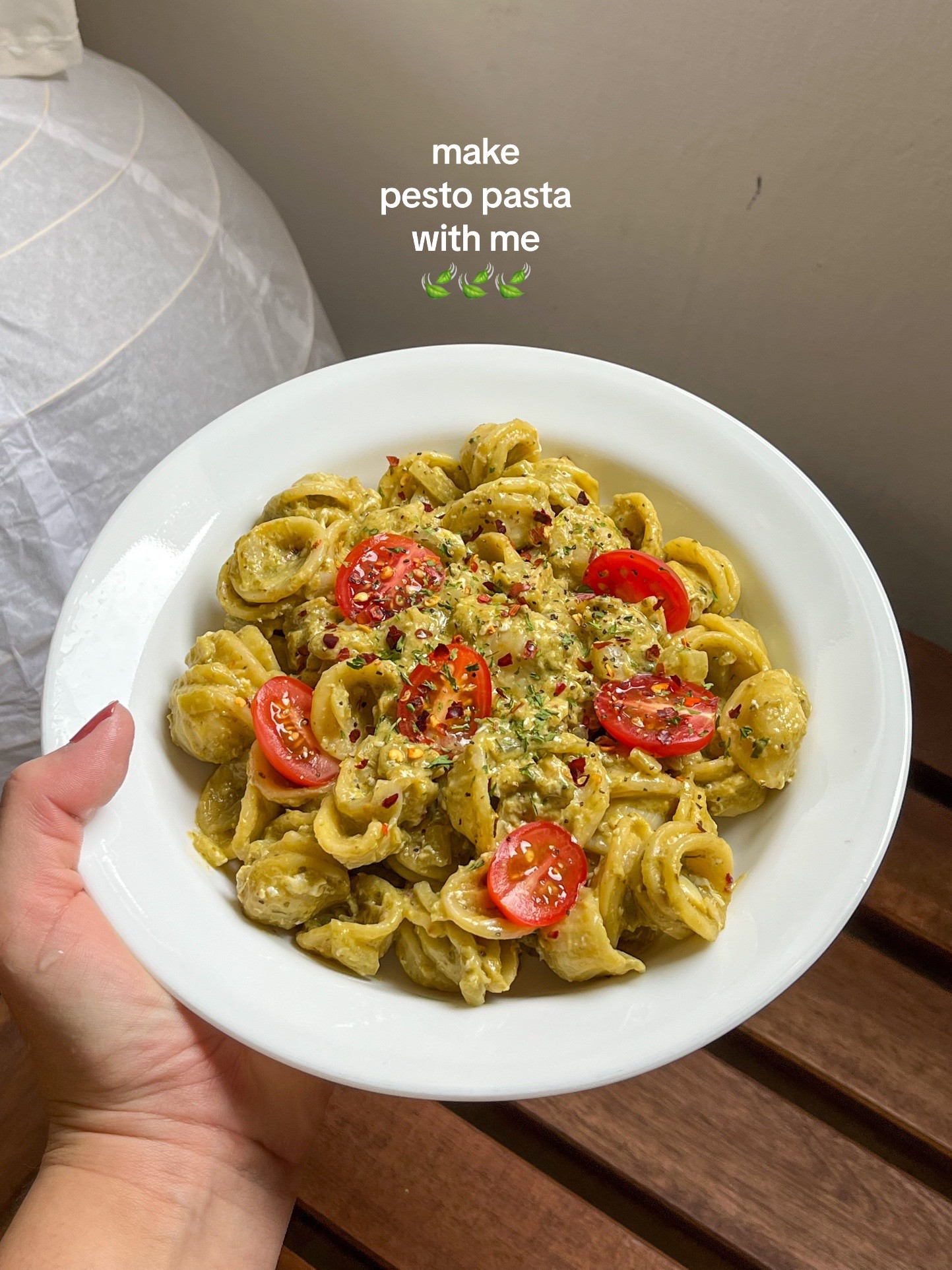 Quick and Easy Pesto Pasta Recipe with Garlic, Onions, and Cherry Tomatoes