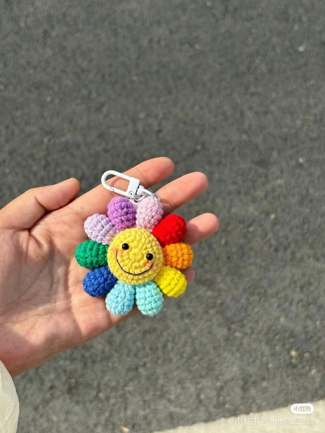 Rainbow Sunflower Crochet Keychain Pattern Chart