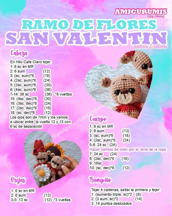 Ramo de Flores San Valentin: Patrón Gratis Gato y Flor Crochet