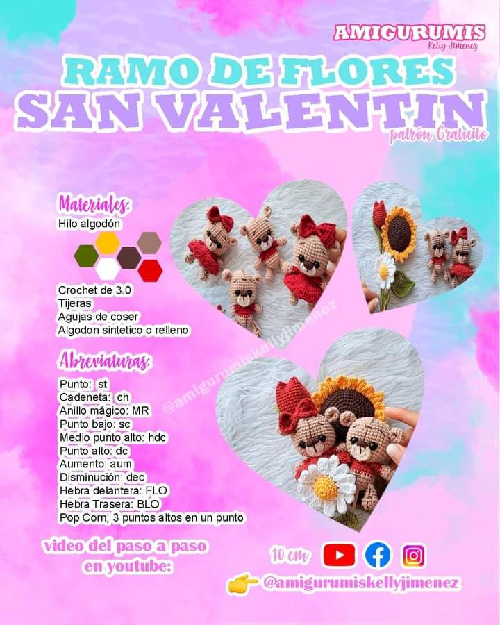 Ramo de Flores San Valentin: Patrón Gratis Gato y Flor Crochet