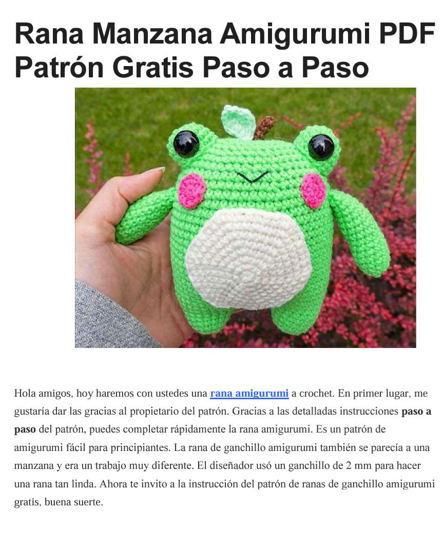 Rana Manzana Amigurumi PDF Patrón Gratis Paso a Paso