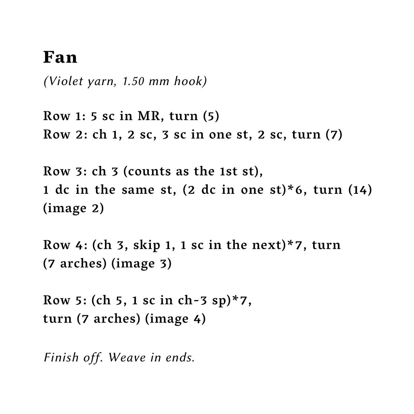 Realistic tiny crochet fan pattern for dolls using violet yarn and 1.50mm hook