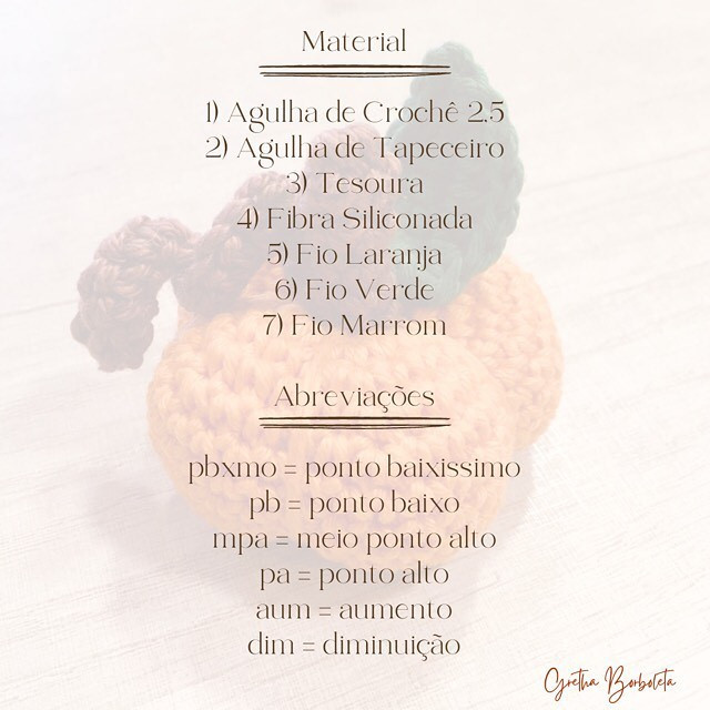 Receita Abóbora Halloween: Tutorial passo a passo de crochê com materiais e abreviações