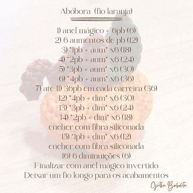 Receita Abóbora Halloween: Tutorial passo a passo de crochê com materiais e abreviações