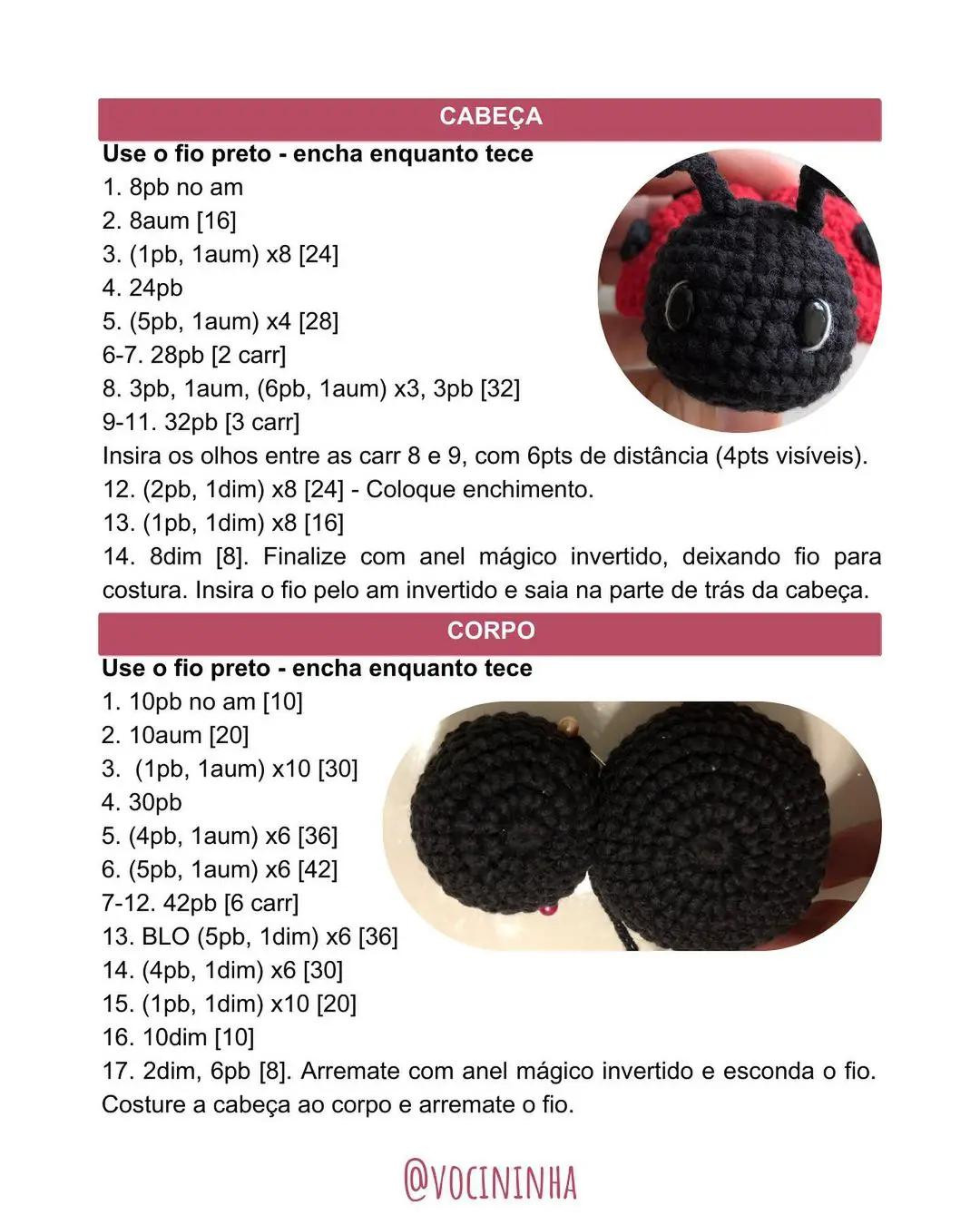 Receita Amigurumi Joaninha - Tutorial Passo a Passo
