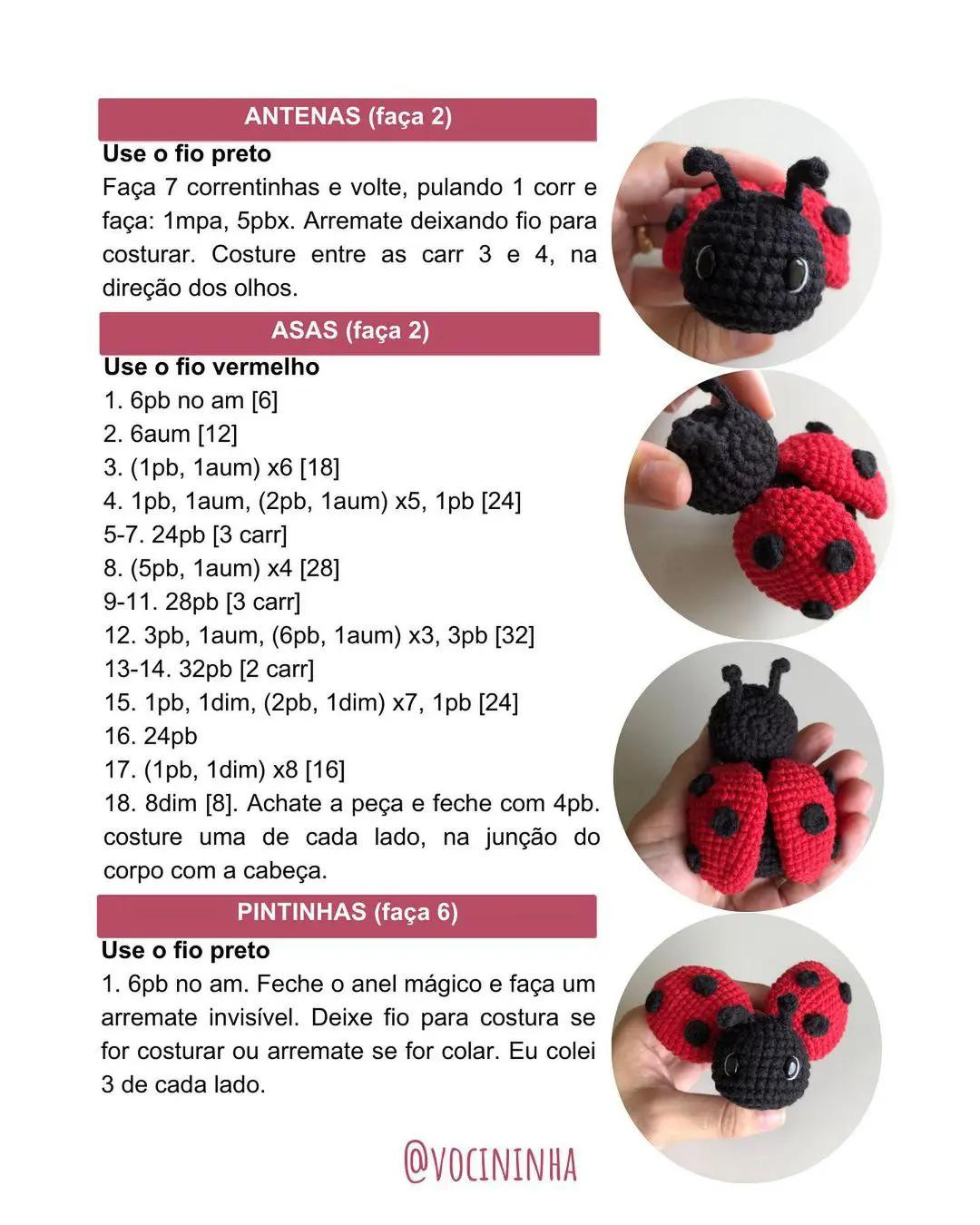 Receita Amigurumi Joaninha - Tutorial Passo a Passo