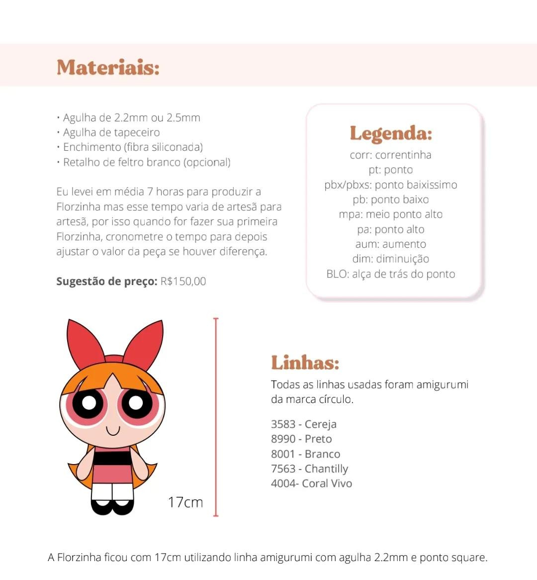 Receita Amigurumi Powerpuff Girls Florzinha: Chart Completo Cabeça e Franja