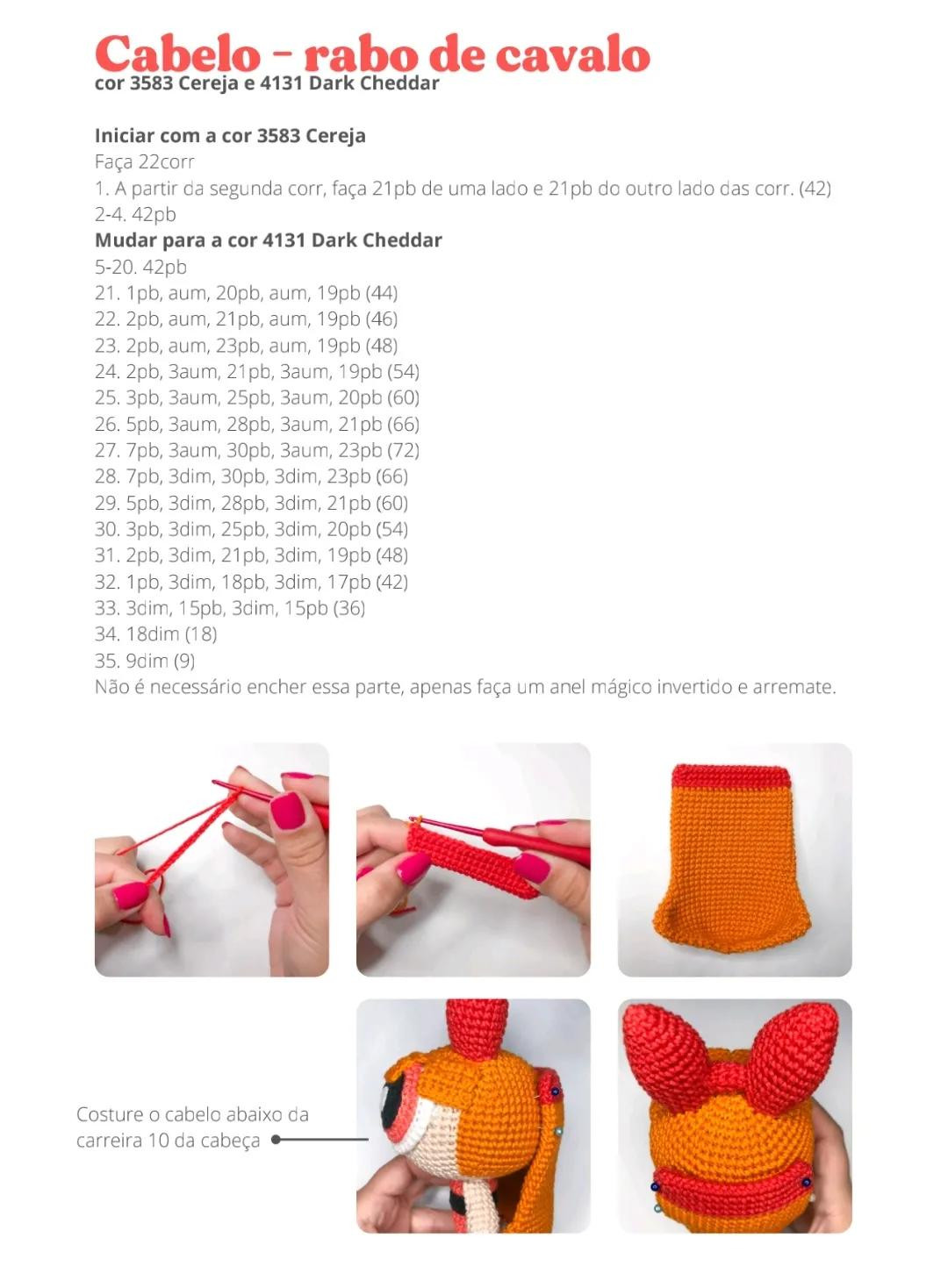 Receita Amigurumi Powerpuff Girls Florzinha: Chart Completo Cabeça e Franja