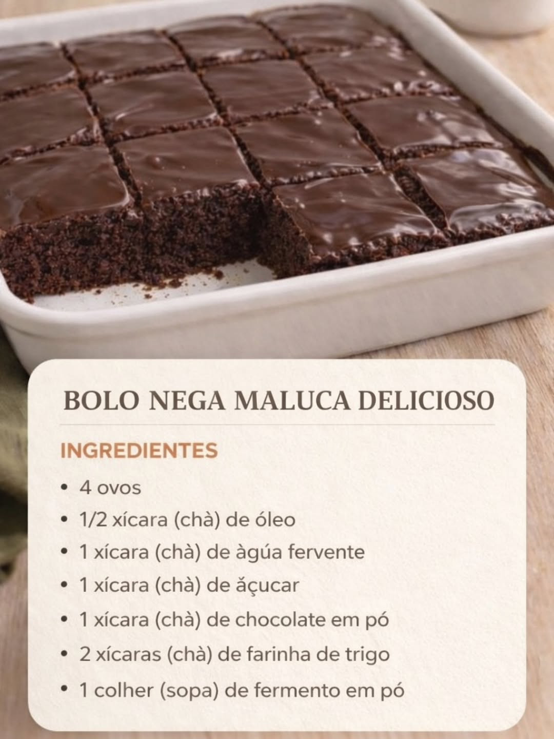 Receita Bolo Nega Maluca Delicioso: Chocolate com Cobertura de Leite Condensado