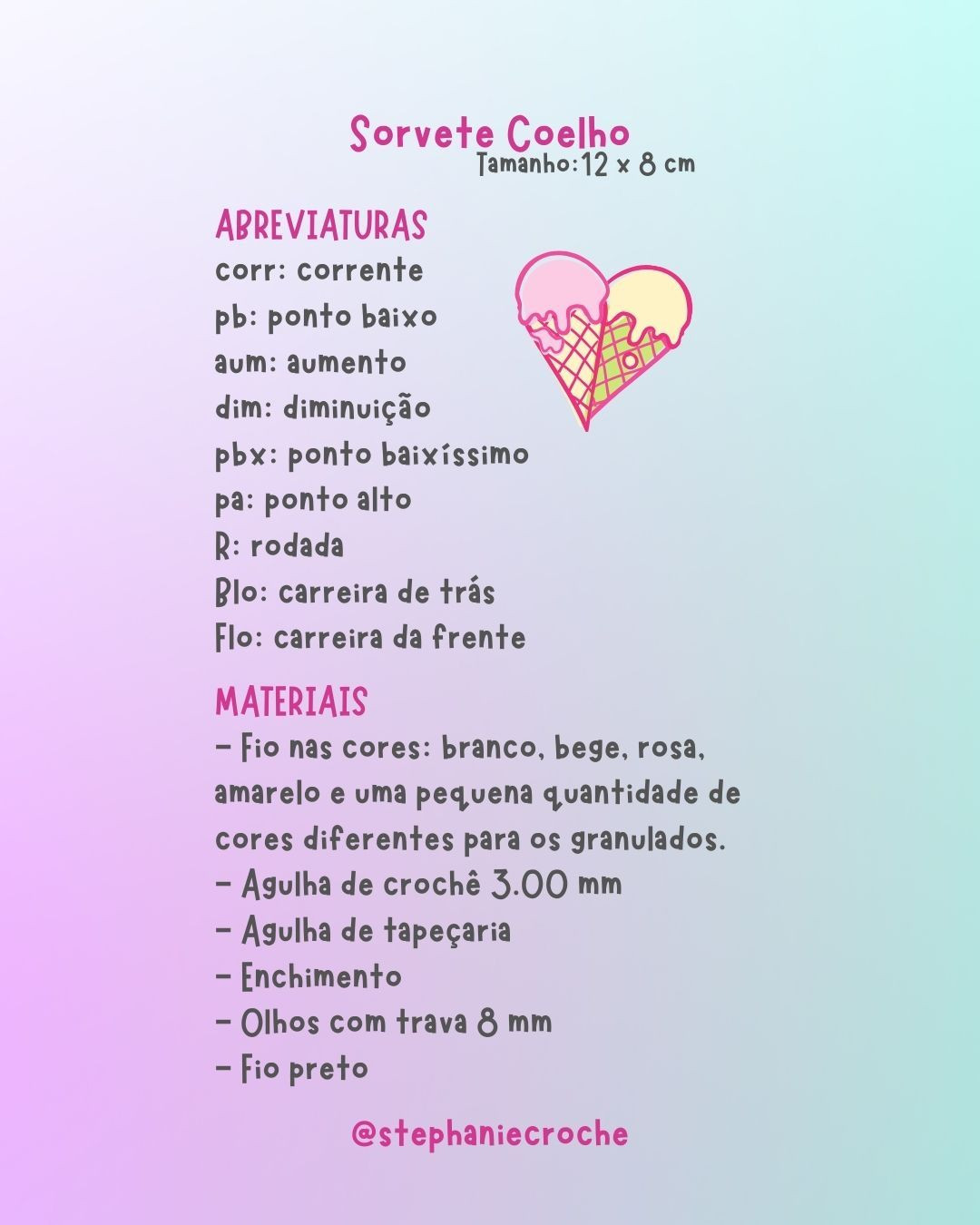 Receita Crochê Sorvete Coelho - Amigurumi Tutorial Gratuito