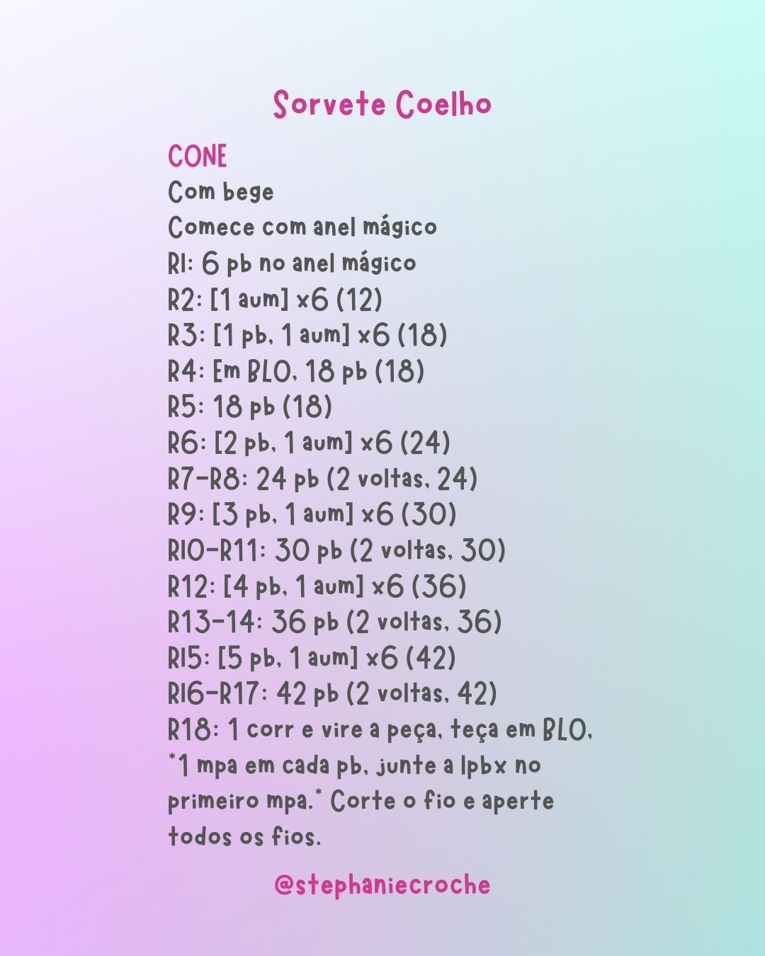 Receita Crochê Sorvete Coelho - Amigurumi Tutorial Gratuito