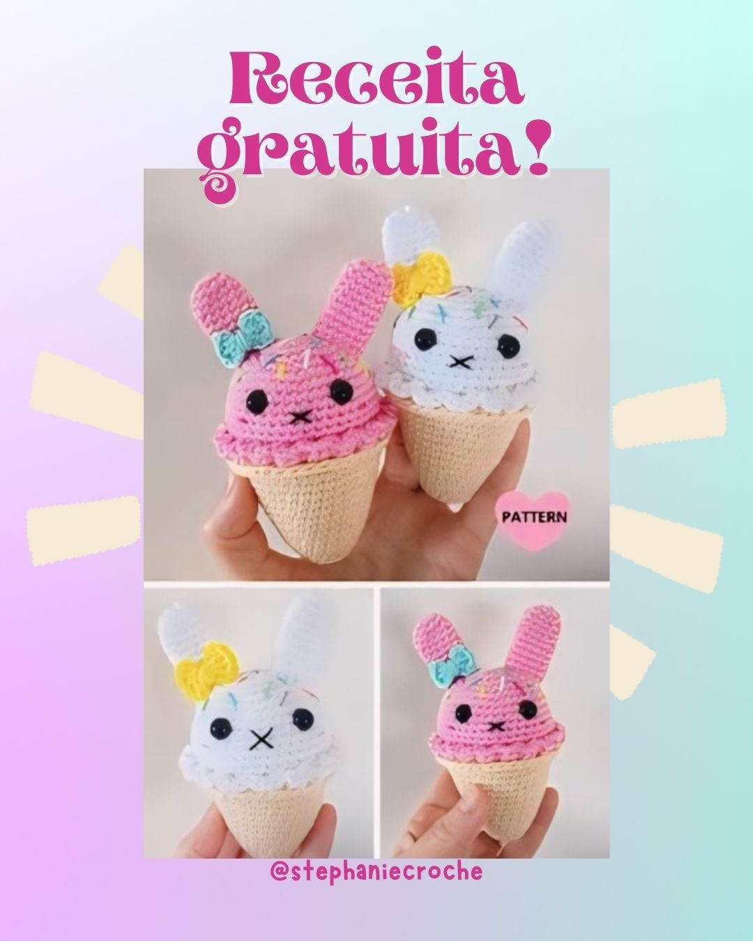 Receita Crochê Sorvete Coelho - Amigurumi Tutorial Gratuito