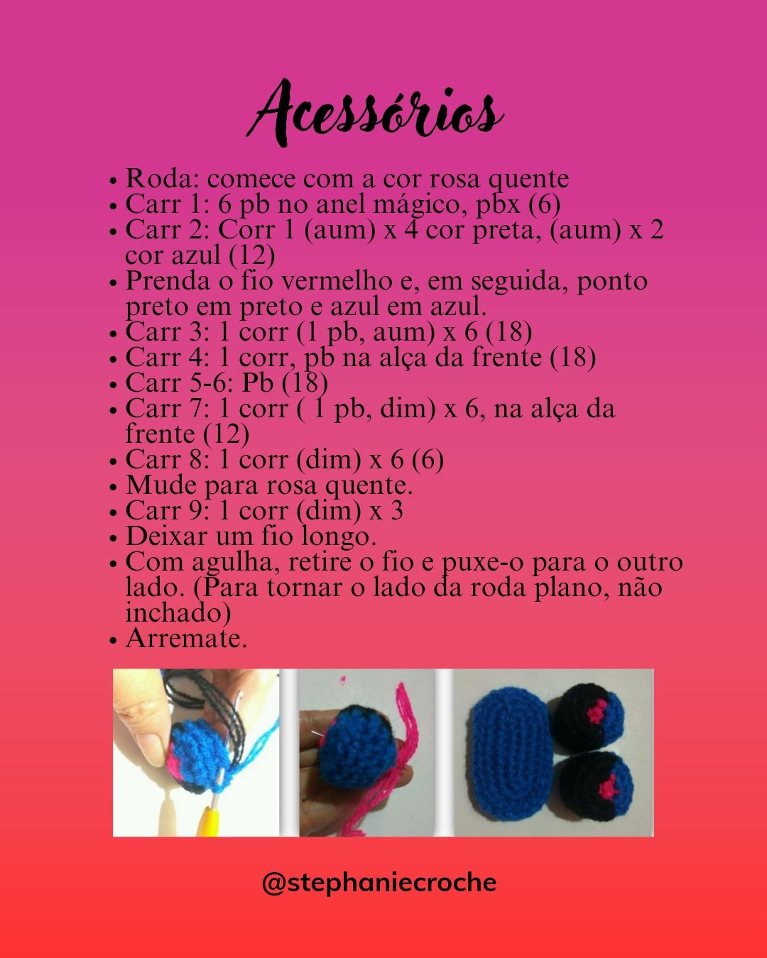 Receita de acessórios para bonecos Teletubbies amigurumi: bolsa, chapéu e patinete