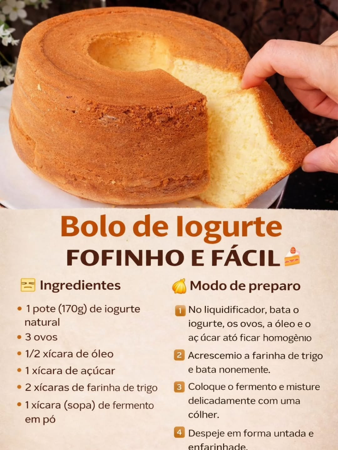 Receita de Bolo de Iogurte Clássico: Super Fofinho, Fácil e Rápido com Ingredientes Simples