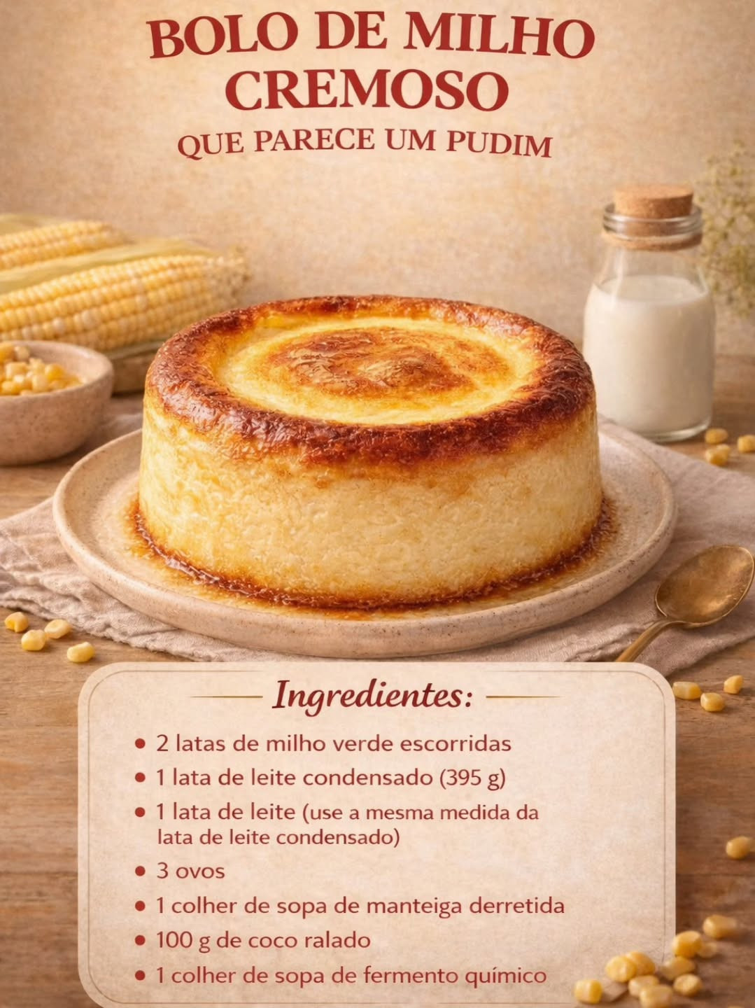 Receita de Bolo de Milho Cremoso Que Parece Pudim