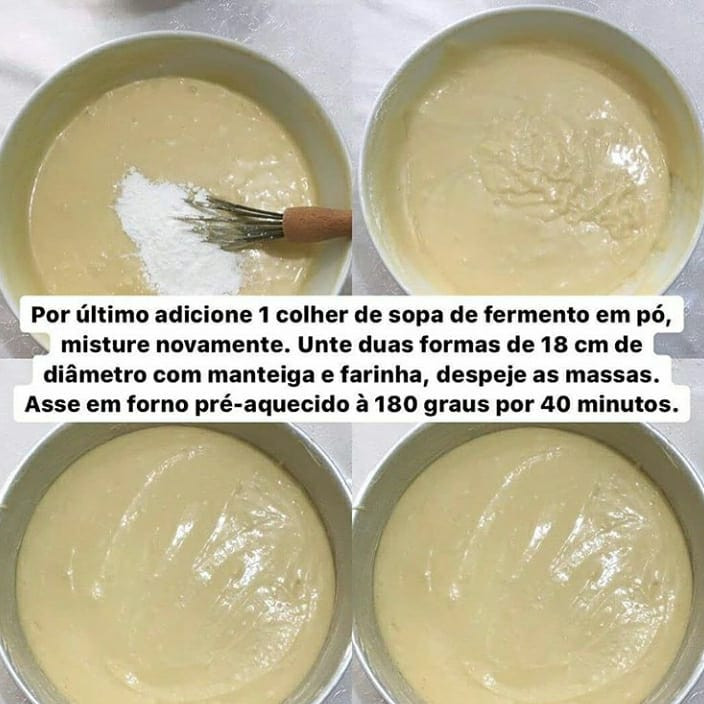 Receita de Bolo Leite Ninho com cobertura de chocolate branco e coco ralado