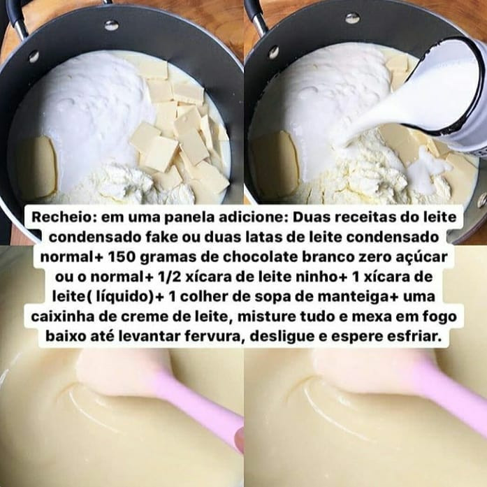 Receita de Bolo Leite Ninho com cobertura de chocolate branco e coco ralado