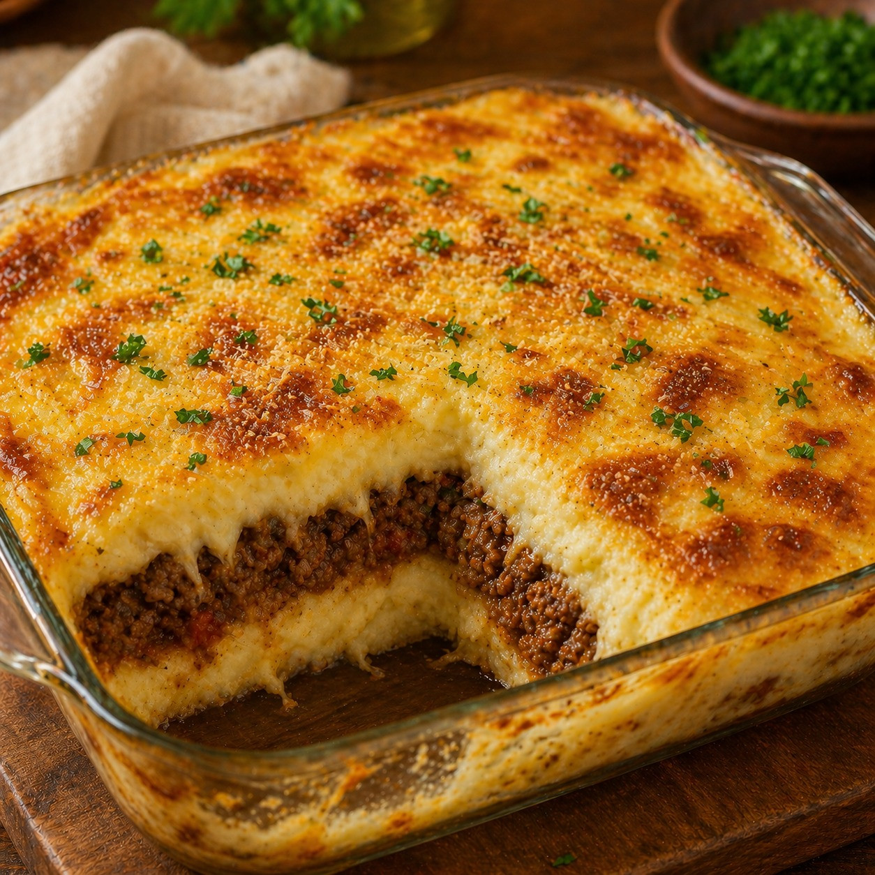 Receita de Escondidinho de Carne Moída com Purê de Batata e Queijo