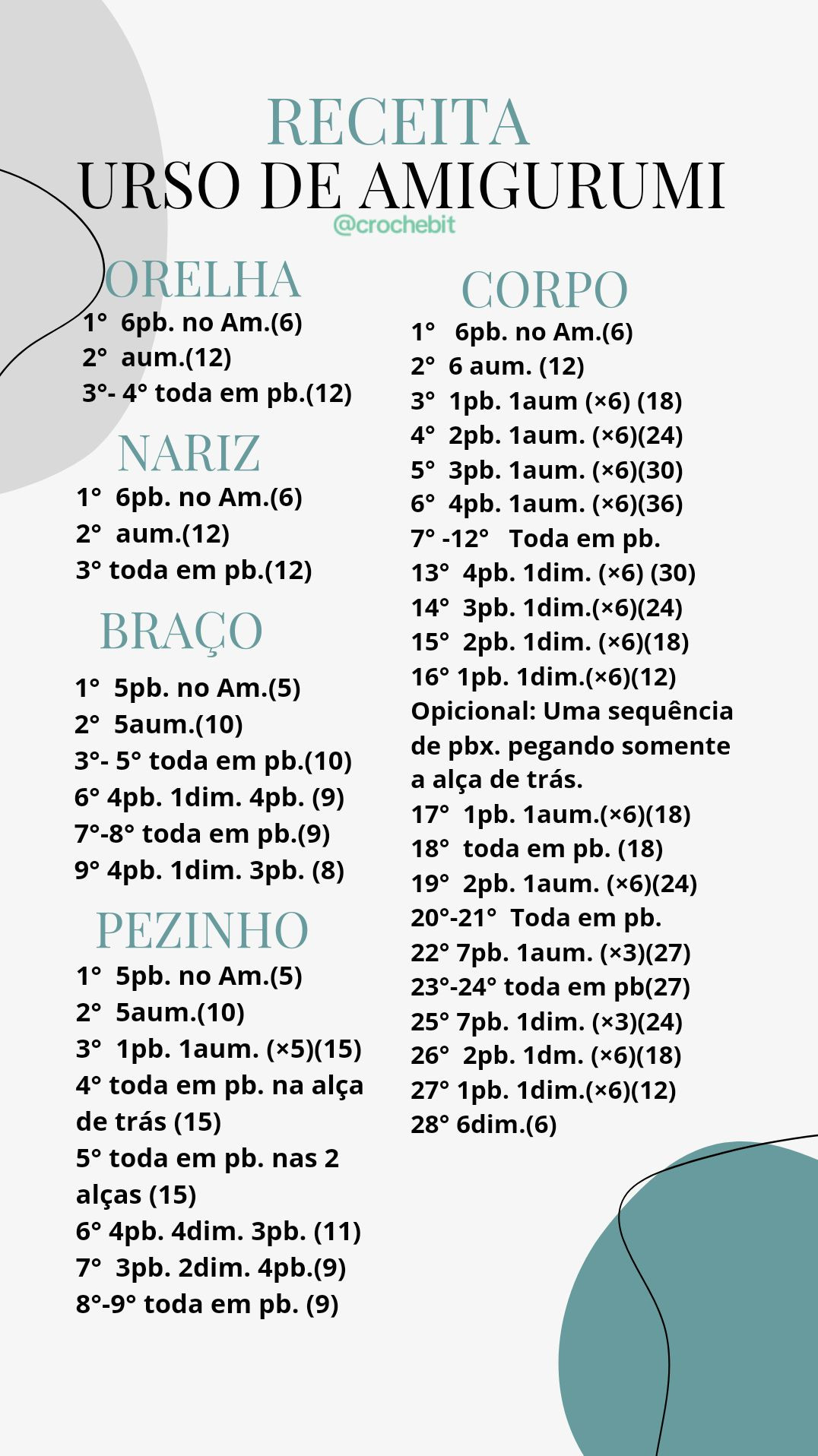 Receita de Ursinho Amigurumi Branco com Coração Vermelho