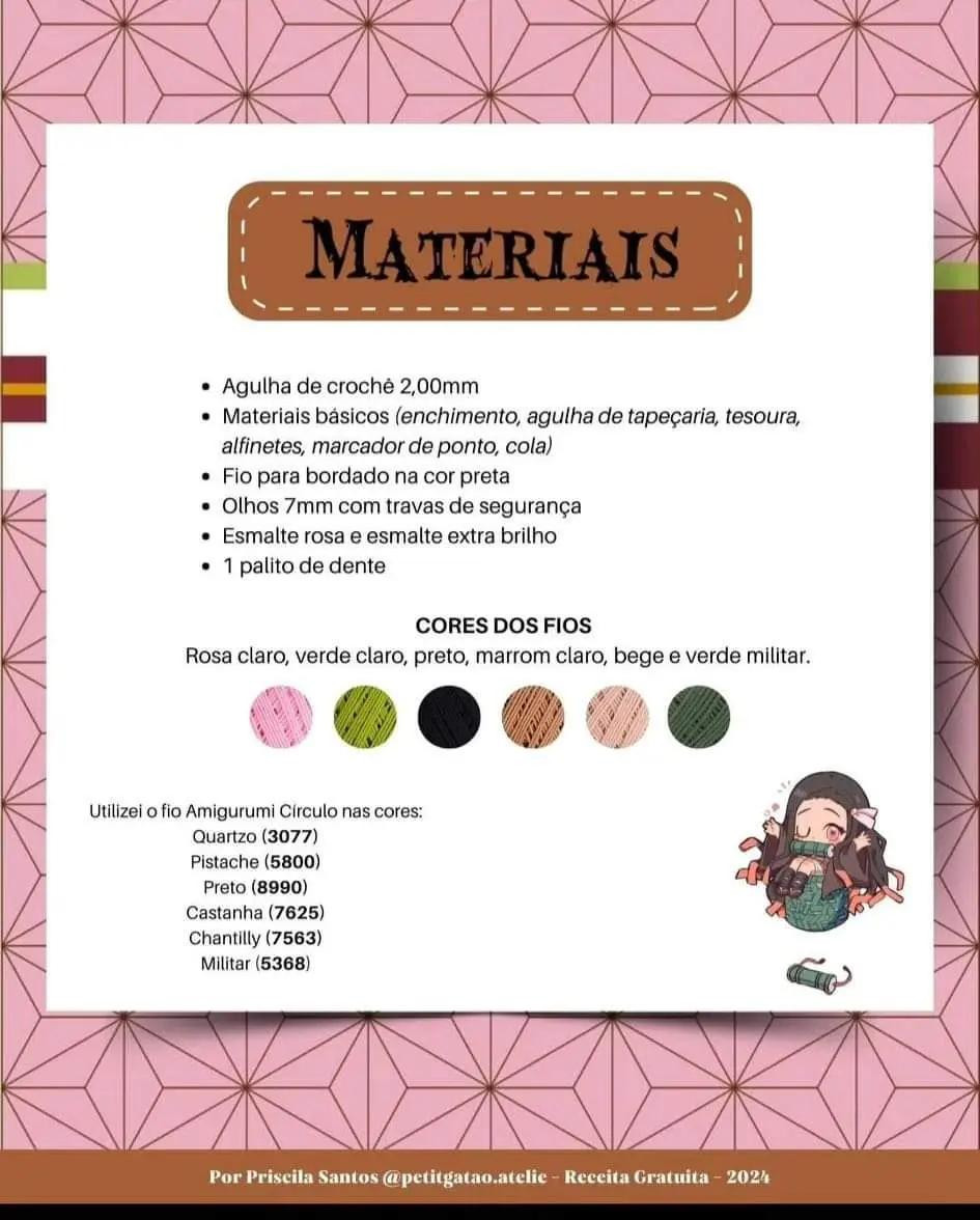 Receita Grátis Amigurumi Nezuko na Cestinha - Demon Slayer