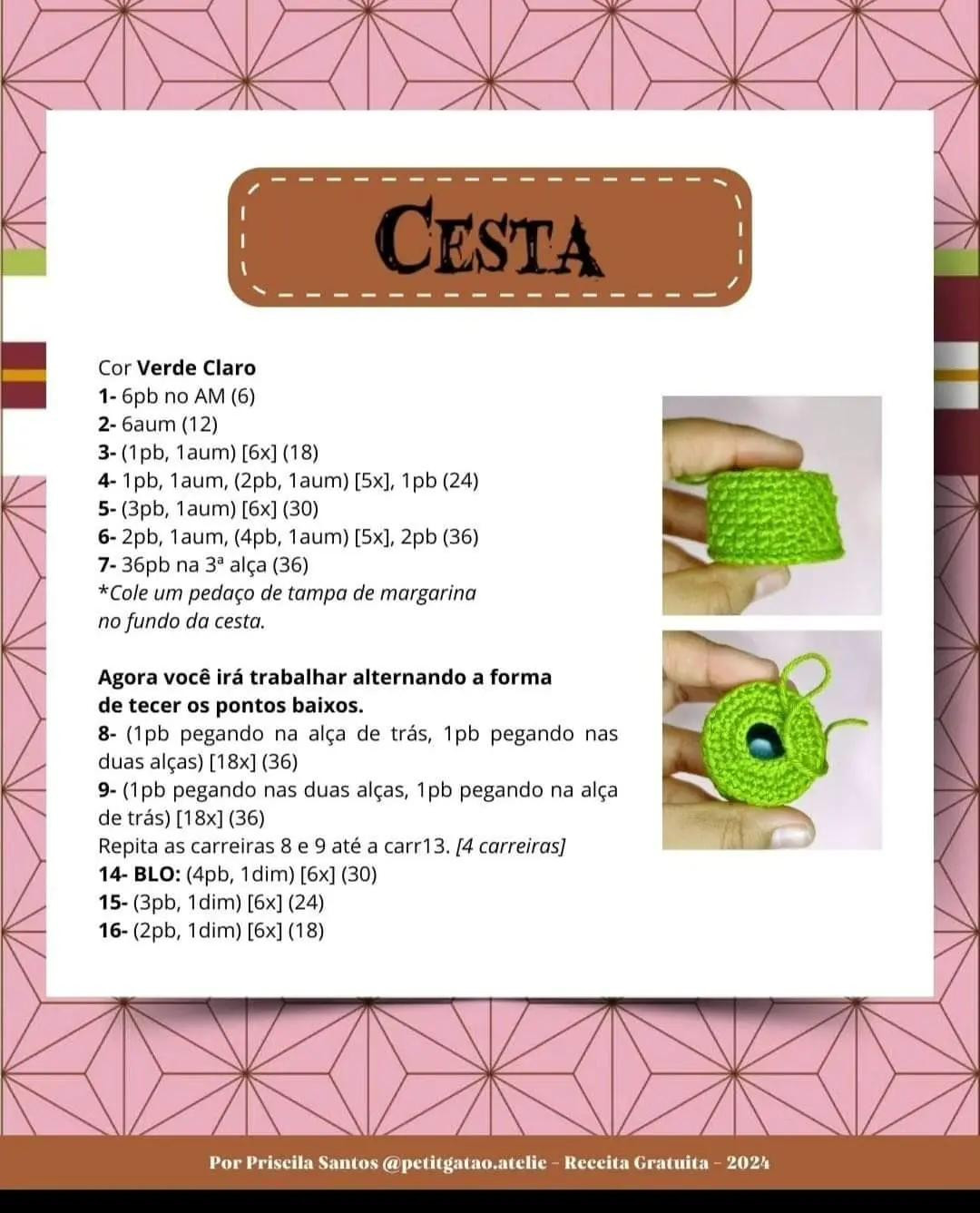 Receita Grátis Amigurumi Nezuko na Cestinha - Demon Slayer