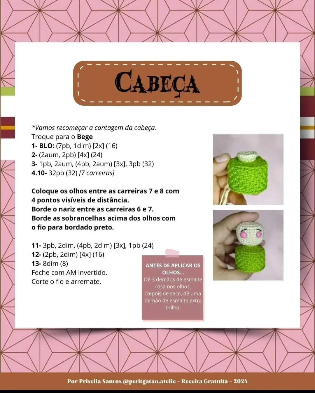 Receita Grátis Amigurumi Nezuko na Cestinha - Demon Slayer