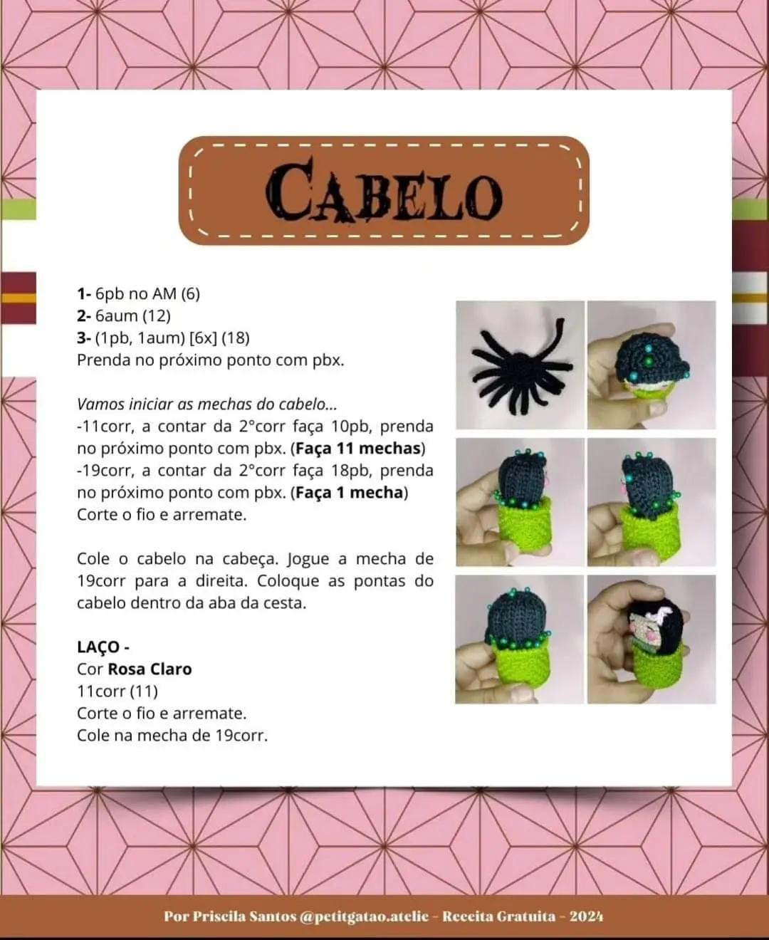 Receita Grátis Amigurumi Nezuko na Cestinha - Demon Slayer