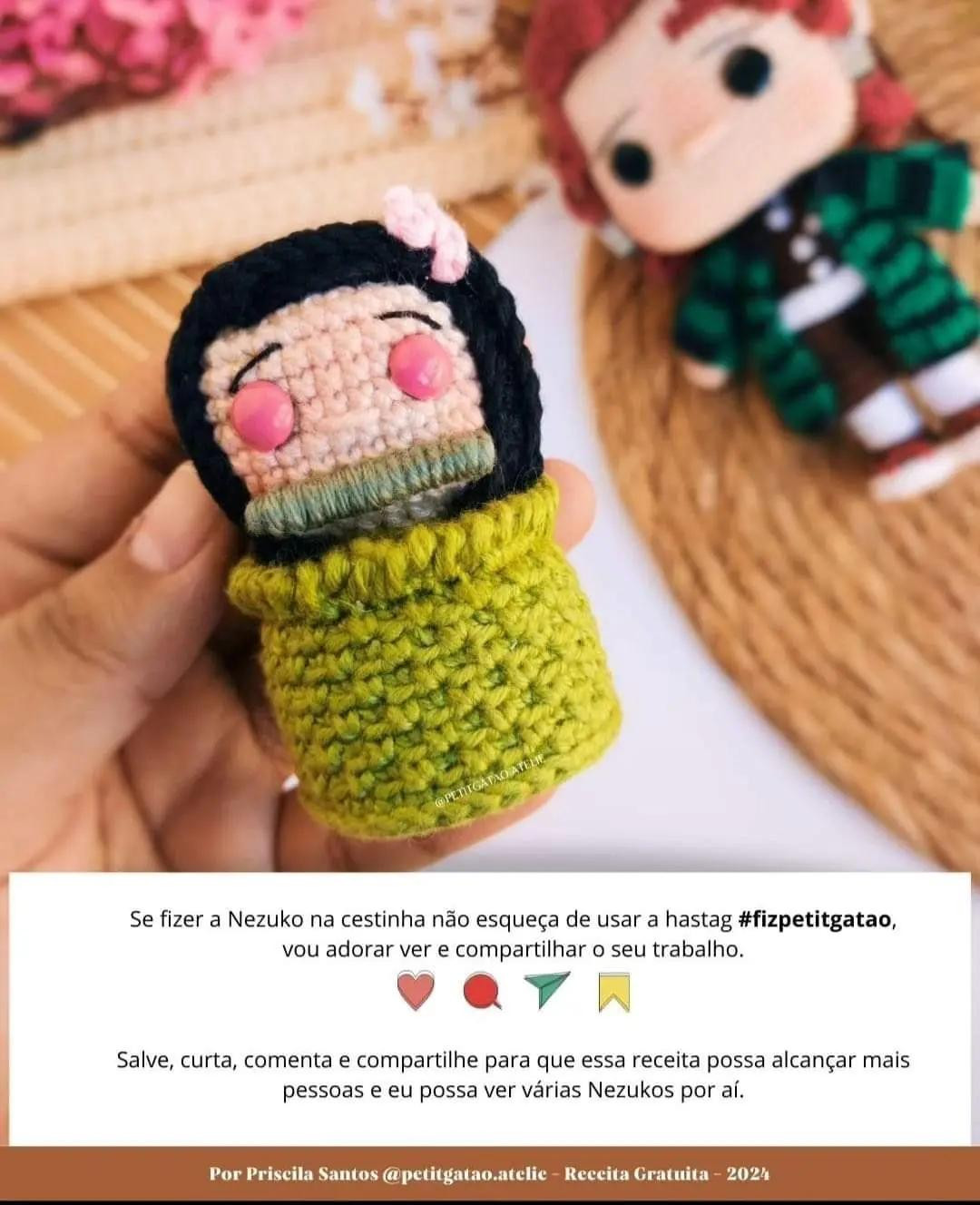 Receita Grátis Amigurumi Nezuko na Cestinha - Demon Slayer