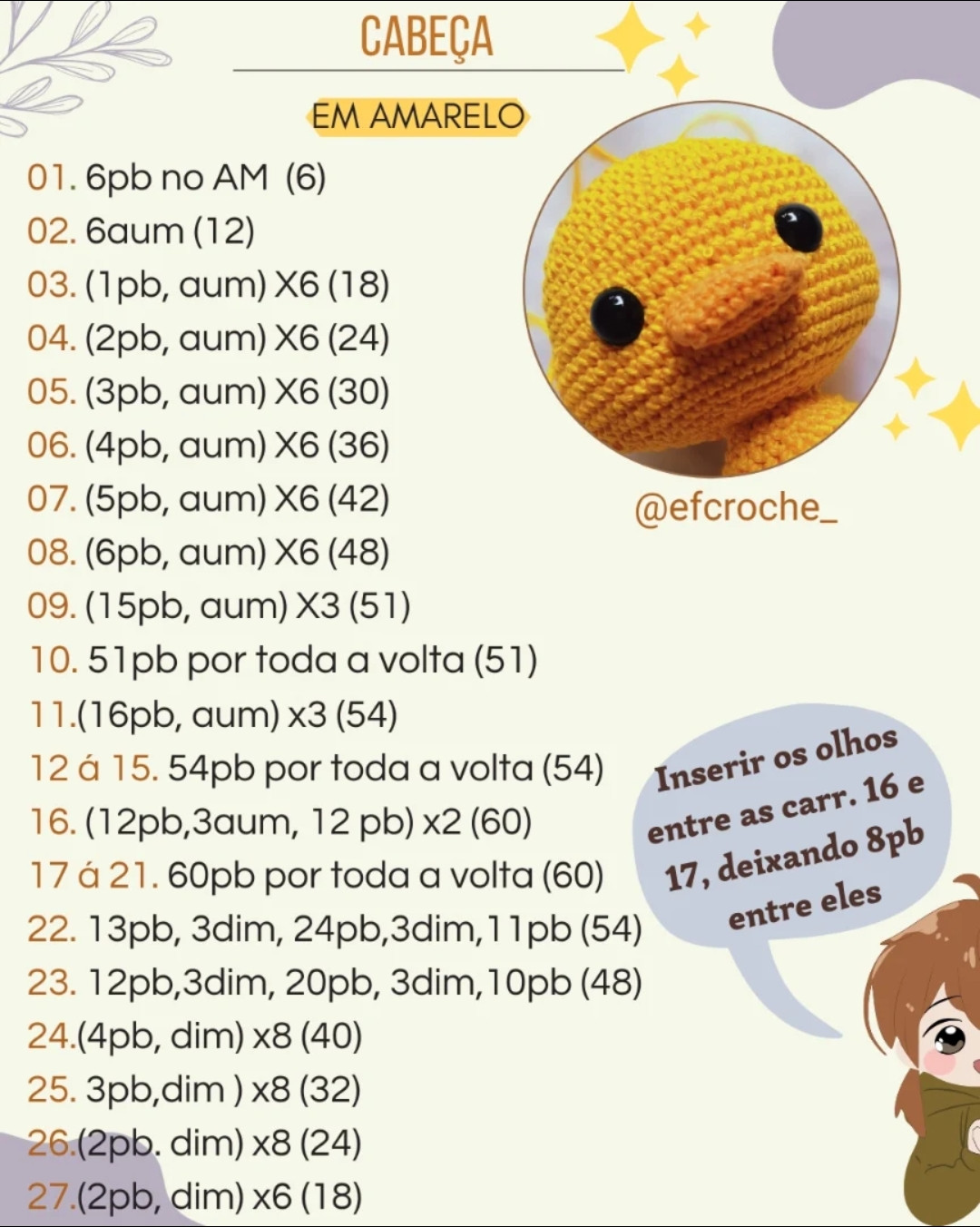 Receita Grátis: Amigurumi Patinha Móc Len Màu Vàng Cam
