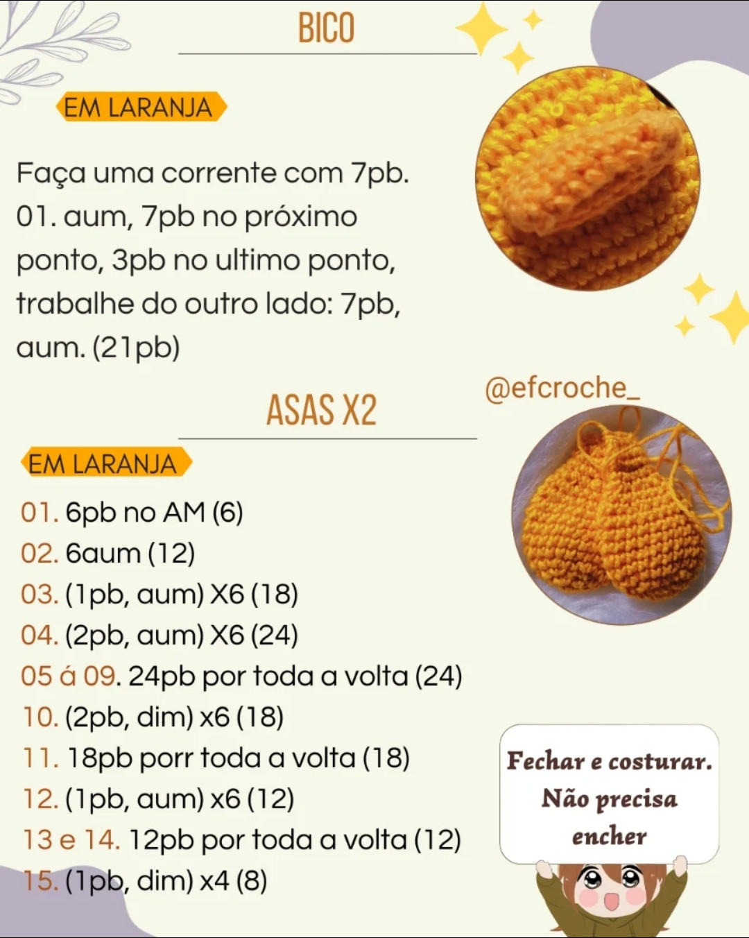 Receita Grátis: Amigurumi Patinha Móc Len Màu Vàng Cam