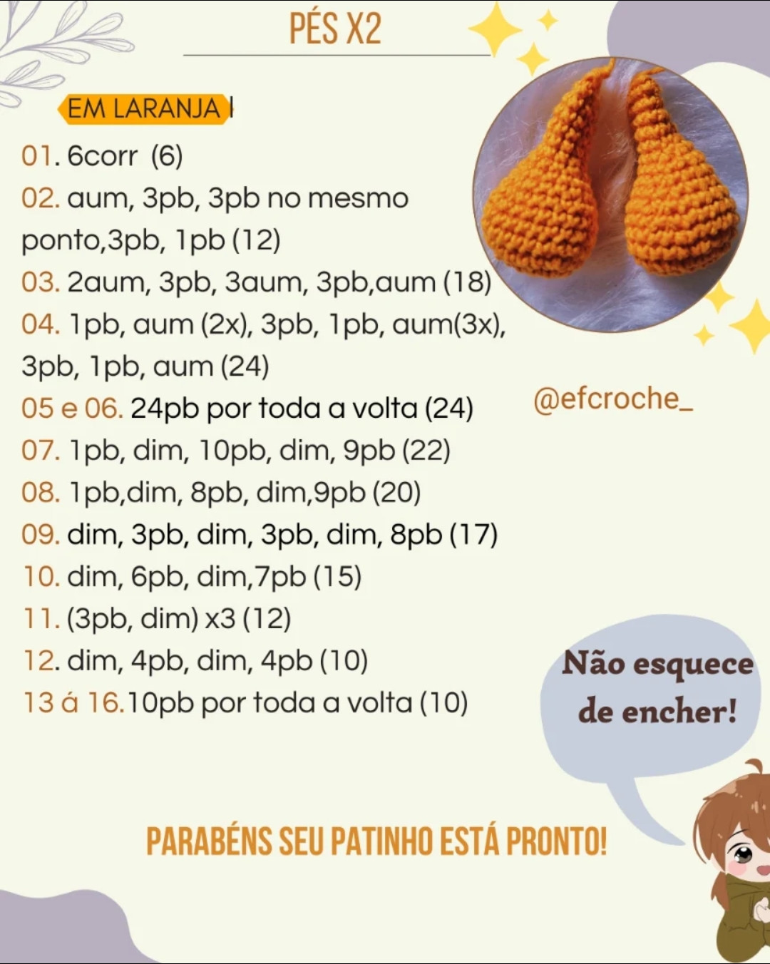 Receita Grátis: Amigurumi Patinha Móc Len Màu Vàng Cam