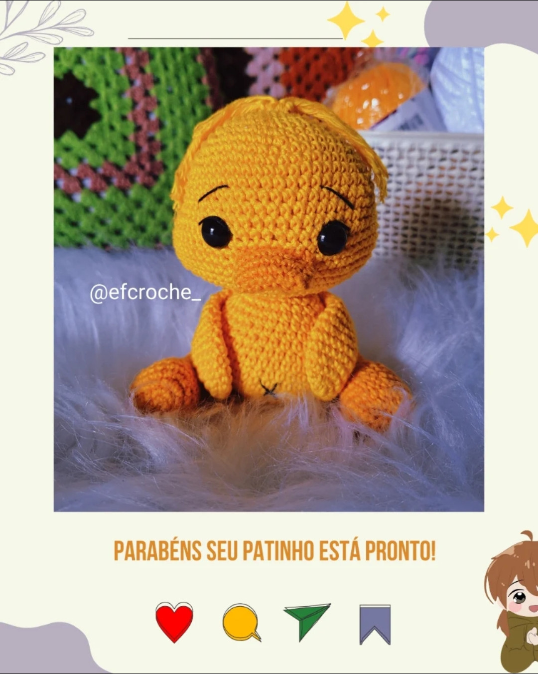 Receita Grátis: Amigurumi Patinha Móc Len Màu Vàng Cam