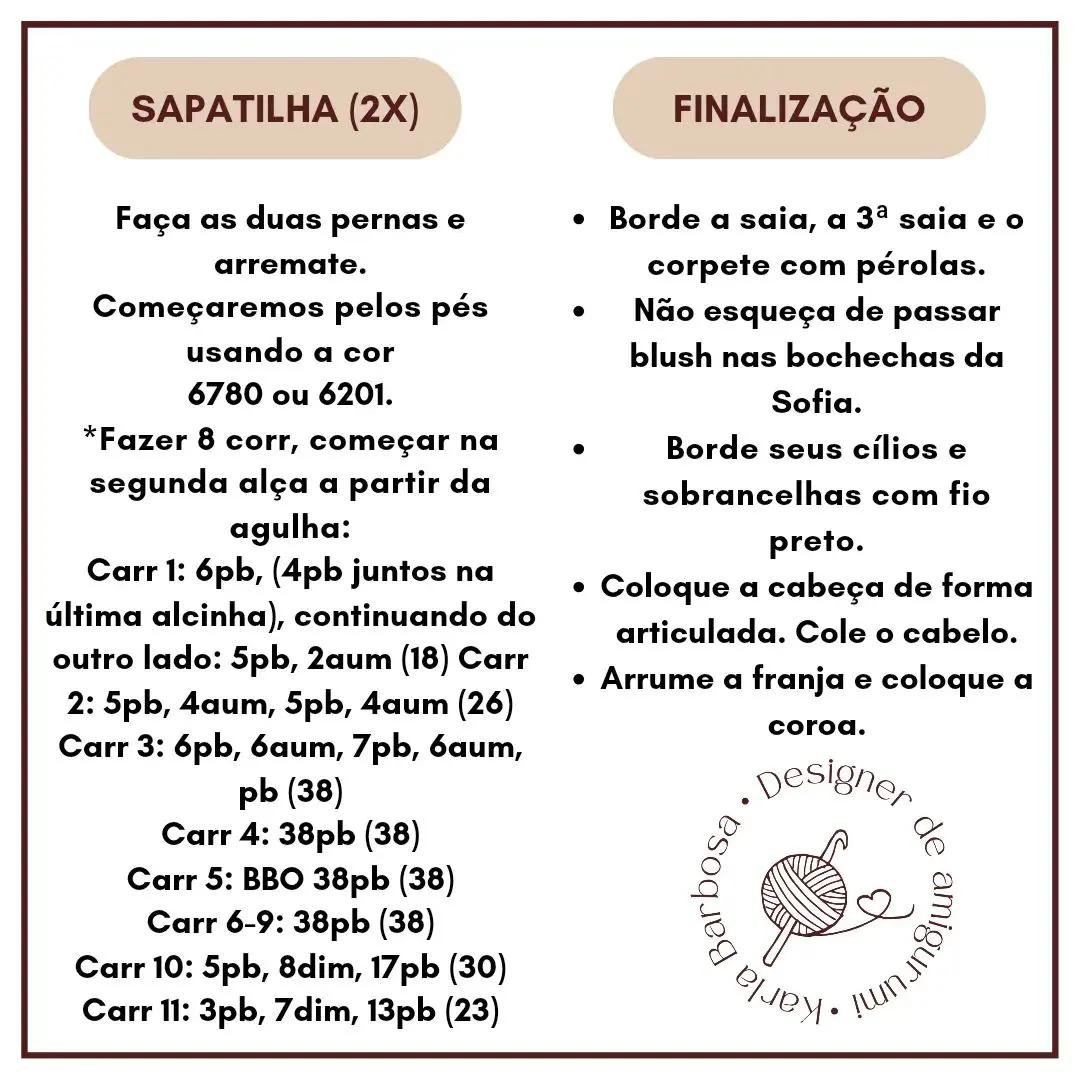 Receita Grátis Amigurumi Princesa Sofia - Vestido Roxo e Coroa