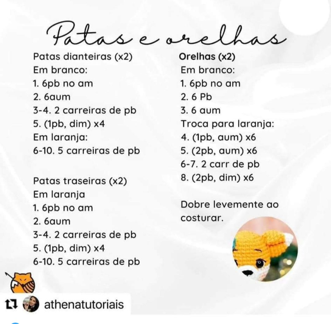 Receita Grátis Amigurumi Raposinha Laranja com Cachecol Verde