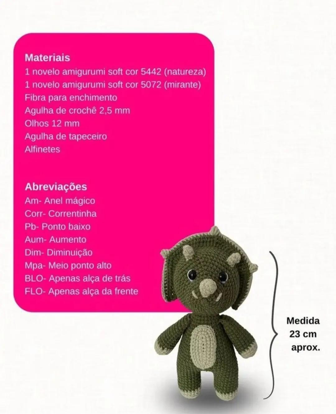 Receita Grátis: Amigurumi Triceratops Verde