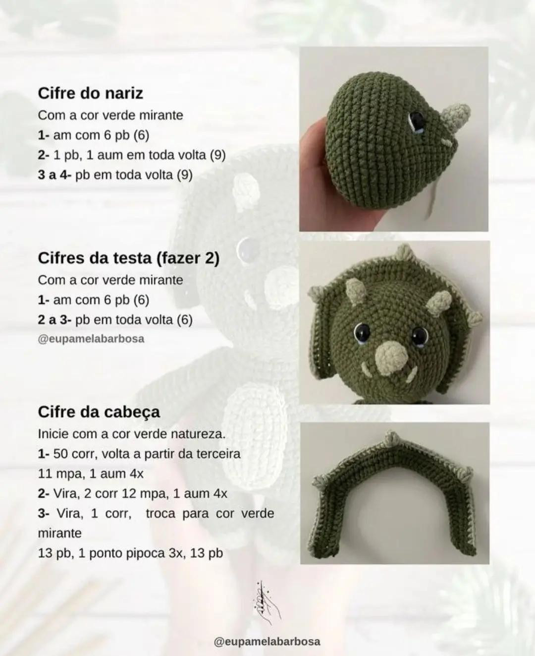Receita Grátis: Amigurumi Triceratops Verde
