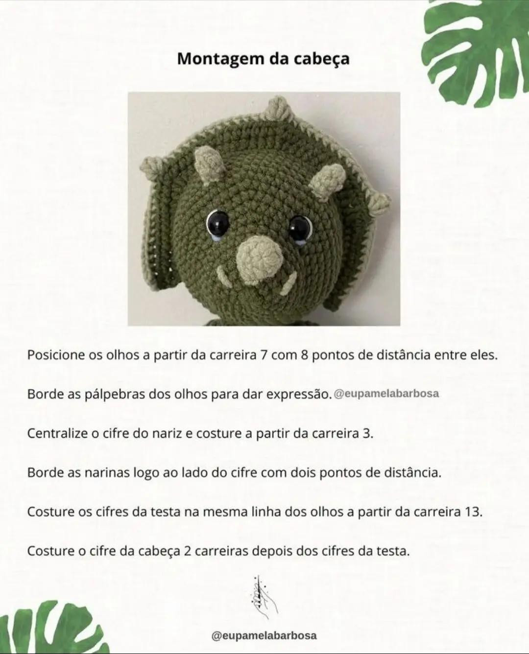 Receita Grátis: Amigurumi Triceratops Verde